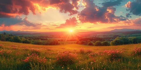 Wall Mural - Sunrise Over Rolling Hills