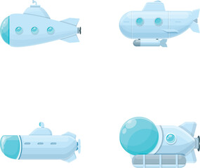 Wall Mural - Cartoon bathyscaphe icons set cartoon vector. Yellow childish bathyscaphe. Underwater vessel, toy