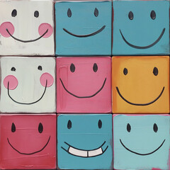 Wall Mural - Funny pattern of square funny smileys