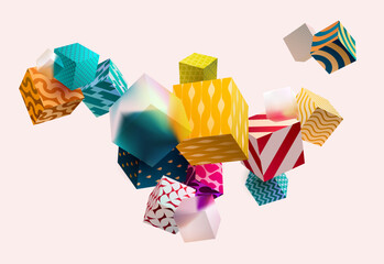 Wall Mural - color and glass 3d cubes. abstract light background of geometric shapes.