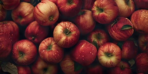 Sticker - A bunch of apples are shown in a close up. The apples are shiny and wet, and they are all different sizes. Concept of abundance and freshness, as the apples are ripe and ready to be eaten