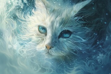 Wall Mural - Mystical Cat Portrait with Blue Eyes