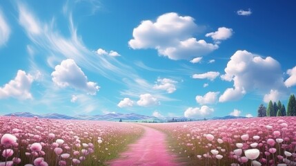 Sticker - Pink Flower Fields with a Winding Path