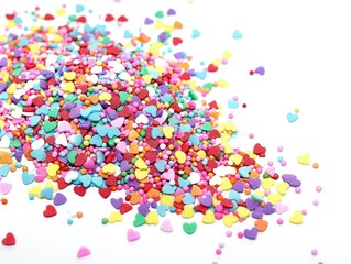 Wall Mural - A pile of colorful candy hearts. The candy is in various colors and shapes, and it looks like a rainbow of sweets