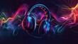 © KYR - Headphones with colorful sound waves against a dark backdrop, capturing the essence of a lively podcast banner.