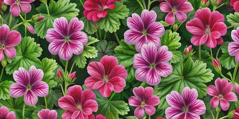 Poster - Seamless pattern of geranium flowers in generated , geranium, flowers, seamless pattern, botanical, nature, floral