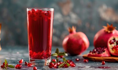 Wall Mural - A tall glass of fresh pomegranate