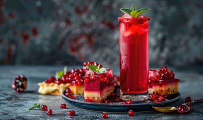 Wall Mural - A tall glass of fresh pomegranate