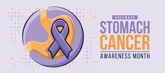 Wall Mural - Stomach cancer awareness month - Text and Periwinkle ribbon awareness on abstract circle stomach sign and dot texture background vector design