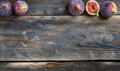 Wall Mural - Fresh figs on a rustic wooden surface