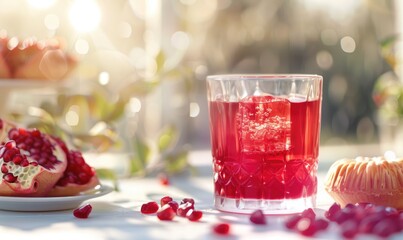 Wall Mural - Pomegranate juice in a glass and pomegranate seeds