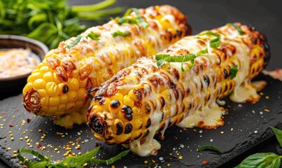 Poster - Roasted corn on the cob, coated in garlic butter and herbs