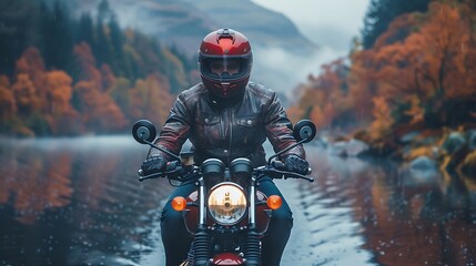 Wall Mural - Caucasian man on a motorcycle journey through the scenic routes of the Scottish Highlands Scotland