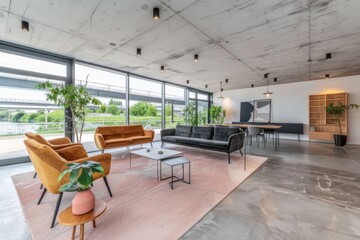 Canvas Print - Modern office space with contemporary furniture providing a bright and inspiring work environment with natural light and open layout.