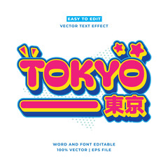 Wall Mural - retro tokyo japan 3d vector cartoon style editable text effect. vector logo icon