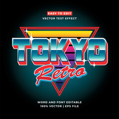 Wall Mural - retro tokyo japan 3d vector cartoon style editable text effect. vector logo icon