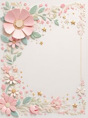  パステルカラーと星のアクセントを持つフローラルフレームデザイン