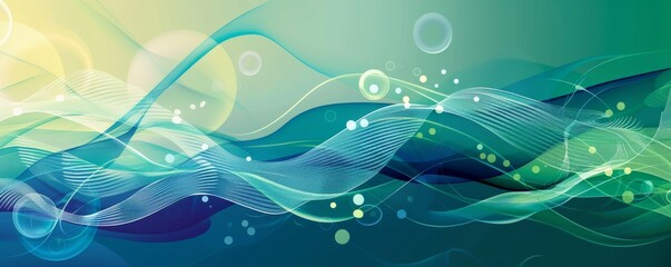 Wall Mural - high-resolution abstract poster with wavy lines and circles in blue and green hues