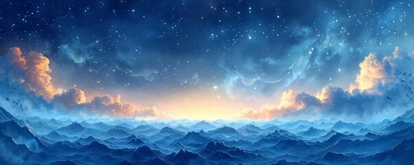 Wall Mural - A beautiful blue ocean with a sunset in the background