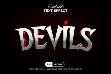 Wall Mural - Devils Text Effect 3D Curved Silver Shiny Style. Editable Text Effect.