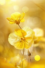 Sticker - Glowing Yellow Flowers in Soft Sunlight with Bokeh Background