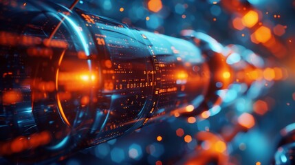 Poster - 3D representation of an optical fiber cable with binary codes.