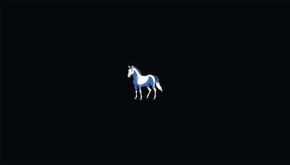 Wall Mural -  Blue Andalusian Horse Logo with White Outline on Black Background