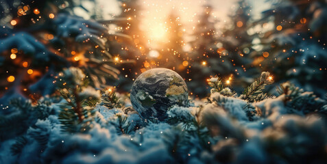 Aufkleber - New Year's holiday card on the theme of planet earth. Generative AI.