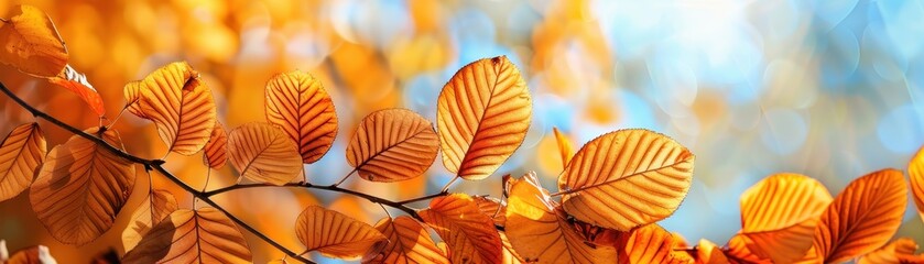 Wall Mural - Vibrant Autumn Leaves with Soft Focus Bokeh in Bright Sunlight in a serene forest