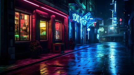 Night view of a city street in the center of Paris, France