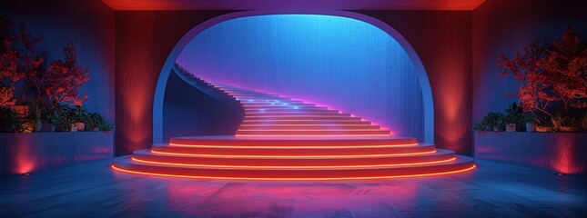 Poster - Neon Lights Staircase