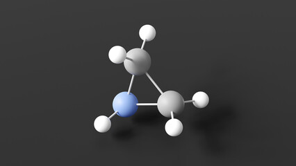 Sticker - aziridine molecule 3d, molecular structure, ball and stick model, structural chemical formula aziridines