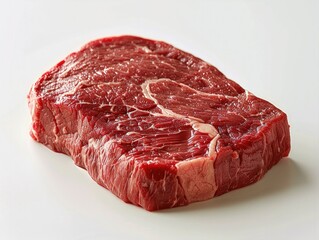 Poster - A delicious and all red raw steak on a white background, the steak all red, with high resolution and high detail. Generative AI.