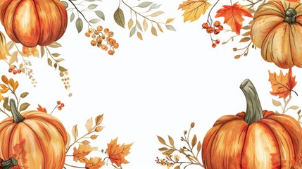 Canvas Print - Watercolor painting of pumpkins and autumn leaves