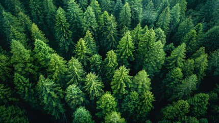 Wall Mural - lush evergreen forest surrounded by mist in the early morning light. generative ai