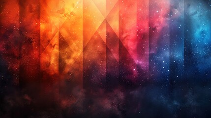 Wall Mural - Abstract geometric design merging with a colorful galaxy background