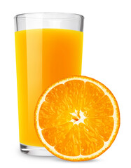 Wall Mural - Orange juice in a glass with an orange slice isolated on a transparent background.