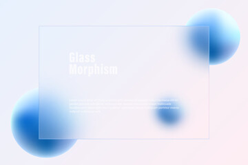 Wall Mural - Website landing page template, glass morphism. Frosted glass partition with floating blue spheres.