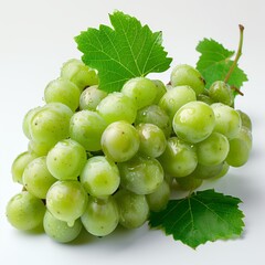 Sticker - Green Grapes With Leaves on a White Surface