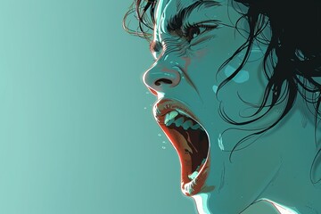 Canvas Print - screaming lady in anger, muted colors in natural hues, 8 colors only, beautiful colors. Space for text
