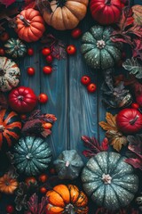 Poster - Autumn decoration with pumpkins, tomatoes, and leaves