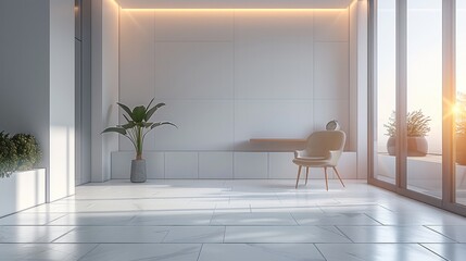 Poster - Minimalist home design, white background wall, soft light, high precision. Generative AI.