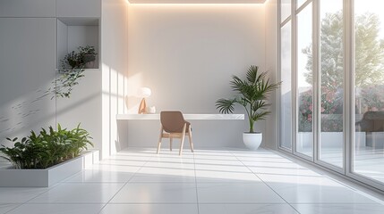 Poster - Minimalist home design, white background wall, soft light, high precision. Generative AI.