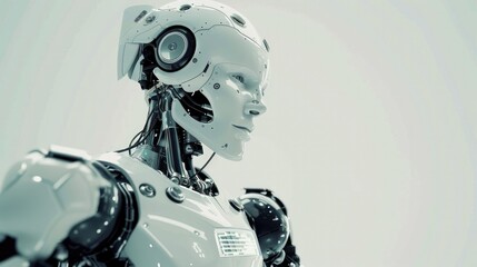 Robot working with digital display future touch screen , Generative AI