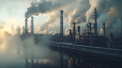 Aufkleber - Big oil refinery or industrial plant emitting carbon into air. Generative AI.