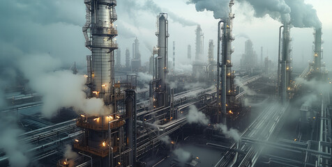 Aufkleber - Big oil refinery or industrial plant emitting carbon into air. Generative AI.