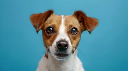 Captivating Portrait of a Curious and Happy Jack Russell Terrier Dog against Vibrant Blue Background