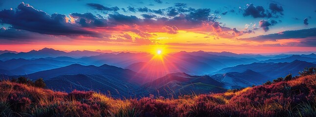 Sticker - Majestic Sunset Over Mountain Range