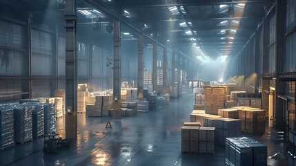 Cargo Filled Industrial Warehouse Emphasizing Transport Safety Protocols