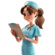 © วรวิทย์ ทรงพลยศ - Happy Nurse Holding Clipboard in Softly Lit Clinic with White Background